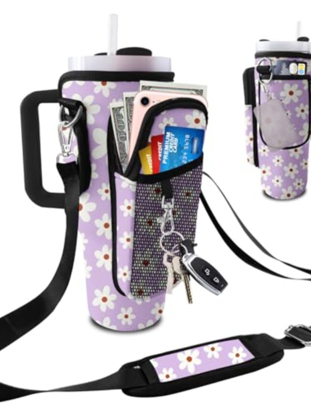 Neoprene Water Bottle Carrier Tumbler Holder Bag Adjustable Strap Travel